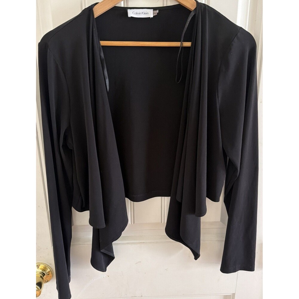 Women’s Calvin Klein Black Stretchy Sweater Open Front Bolero Cover Up Crop L